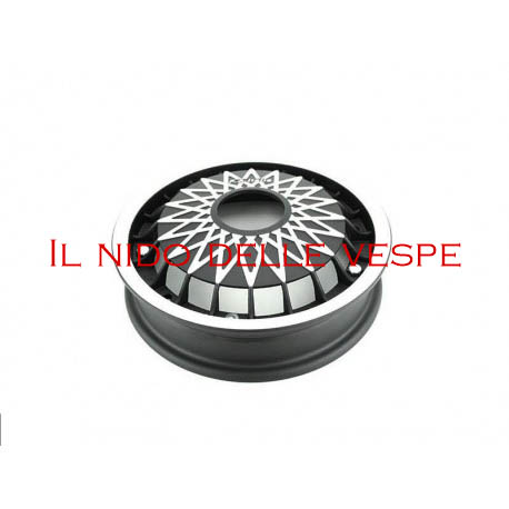 CERCHIO IN ALLUMINIO CROMATO E NERO  PER VESPA 125 GT,SPRINT,RAL