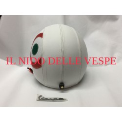 CASCO RIVESTITO IN ECOPELLE BIANCO CON BOLLONE TRICOLORE