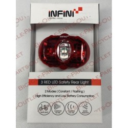 CICLO FANALINO POSTERIORE BAT, 3 LED A LUCE ROSSA BICI BIKE INFINI