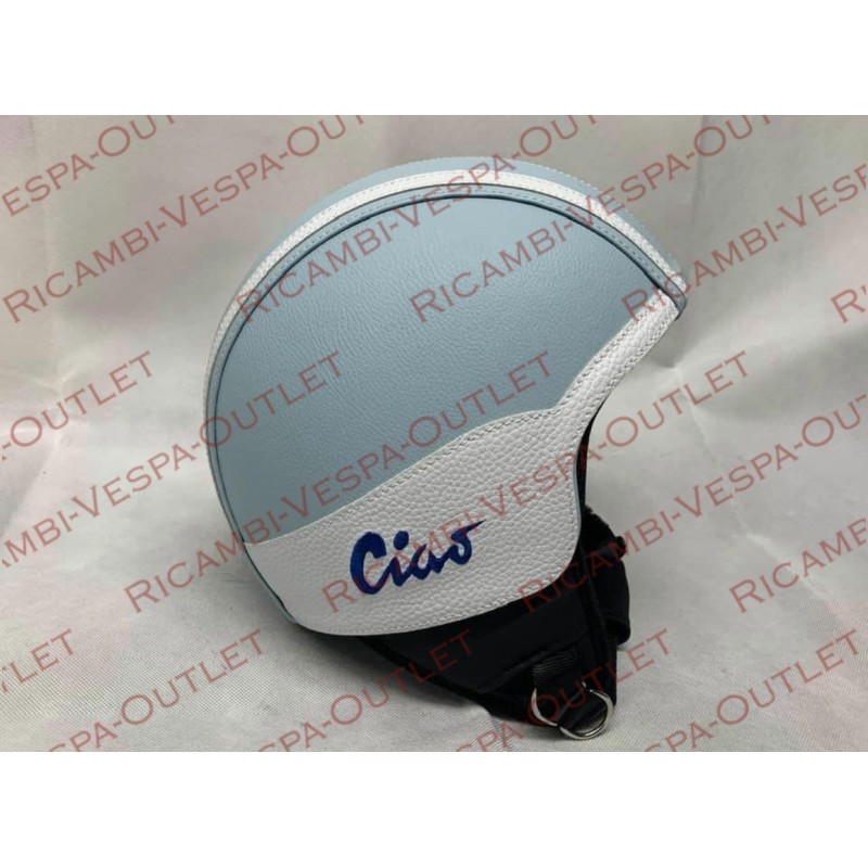 casco ciao rivestito ecopelle azzurro e bianco